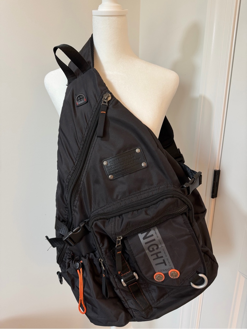 Genmob Night Sling Black Crossbody Backpack for Men
